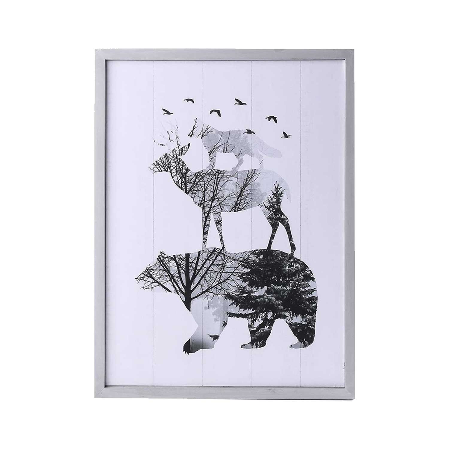 Wooden Frame Wall Art Bear Deer Wolf - Nikky Home