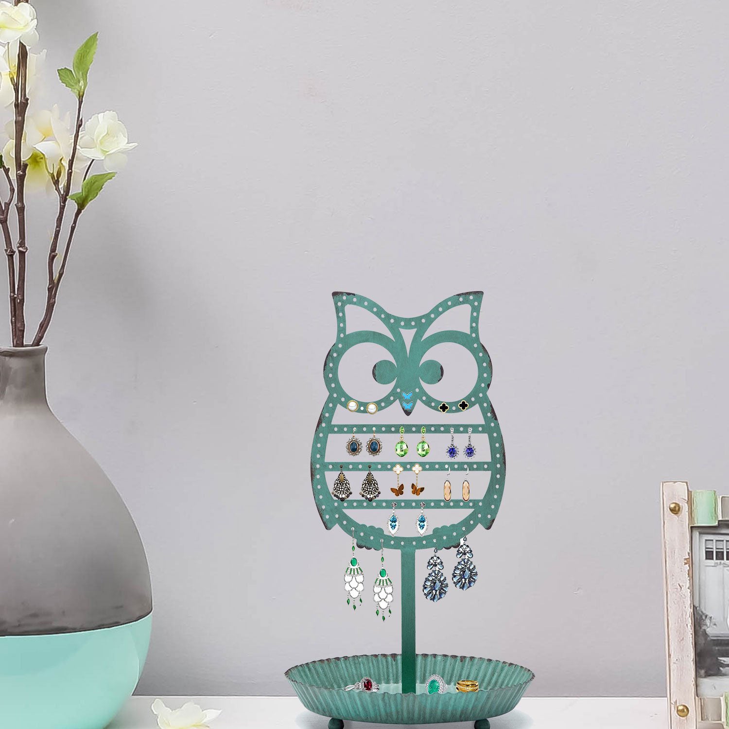 NikkyHome Owl Earring Holder with Ring Tray