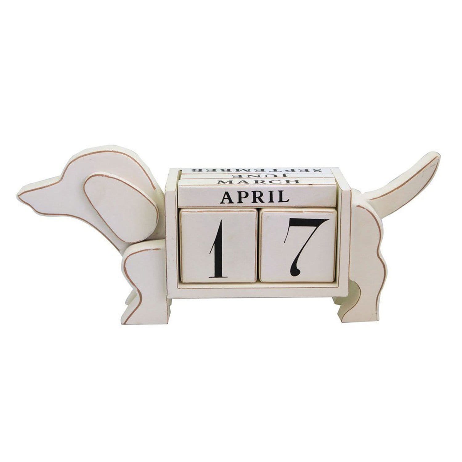 Nikky Home Wooden Little Dog Shape Block Calendar Ivory white