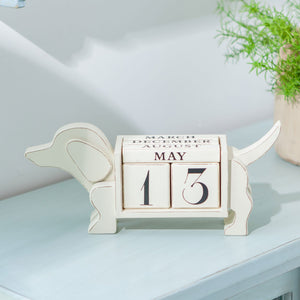 Nikky Home Wooden Little Dog Shape Block Calendar Ivory white