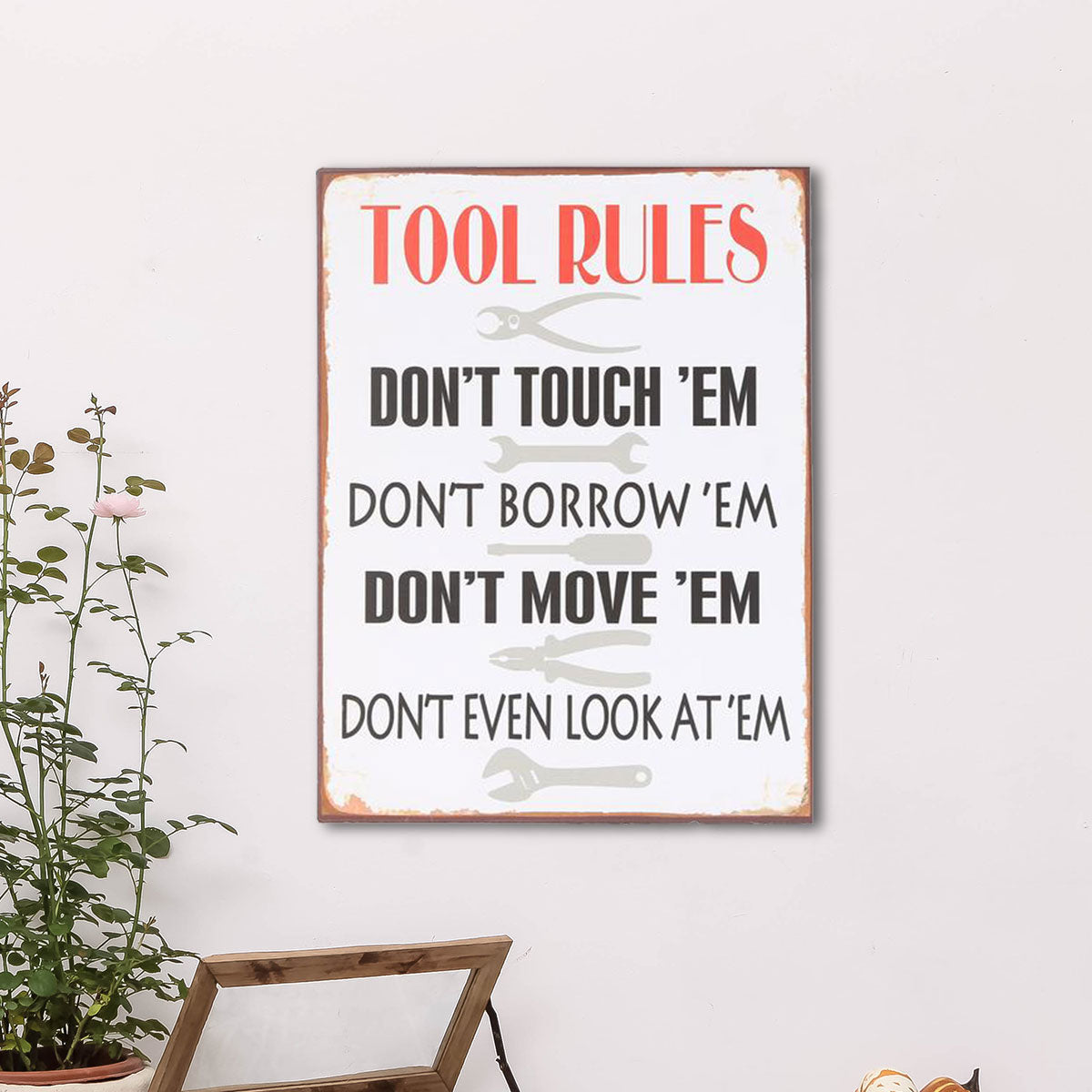 Nikky Home Wall Sign Metal Weathered Frame Tools Rules 10 x 14 Inch