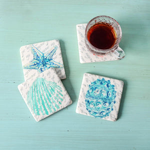 Beach theme Coasters With Seashell Images - Nikky Home