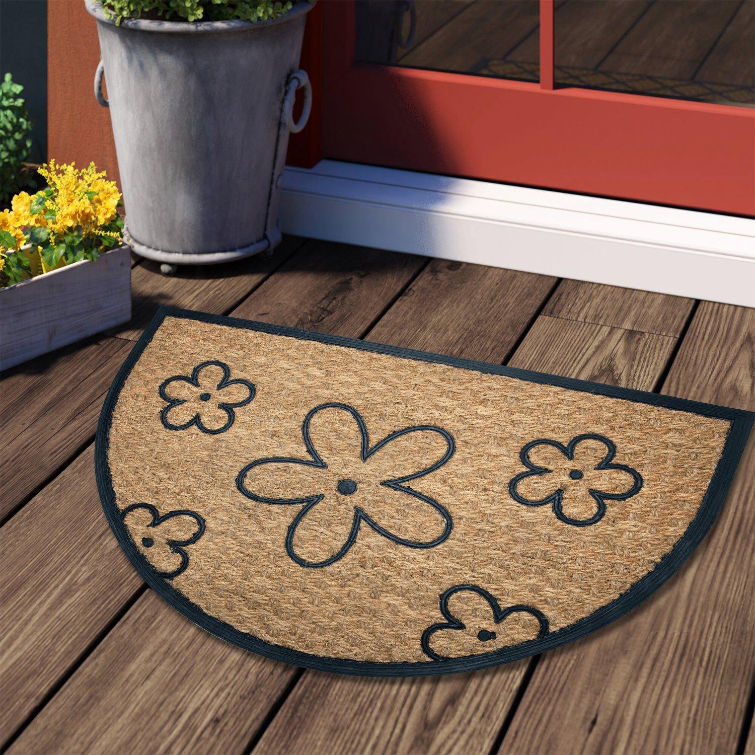 Doormat In A Semicircle With Flowers Design - Nikky Home