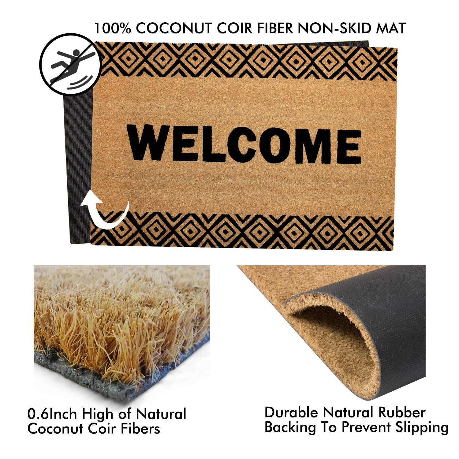 Welcome Doormat With Square Patterns - Nikky Home