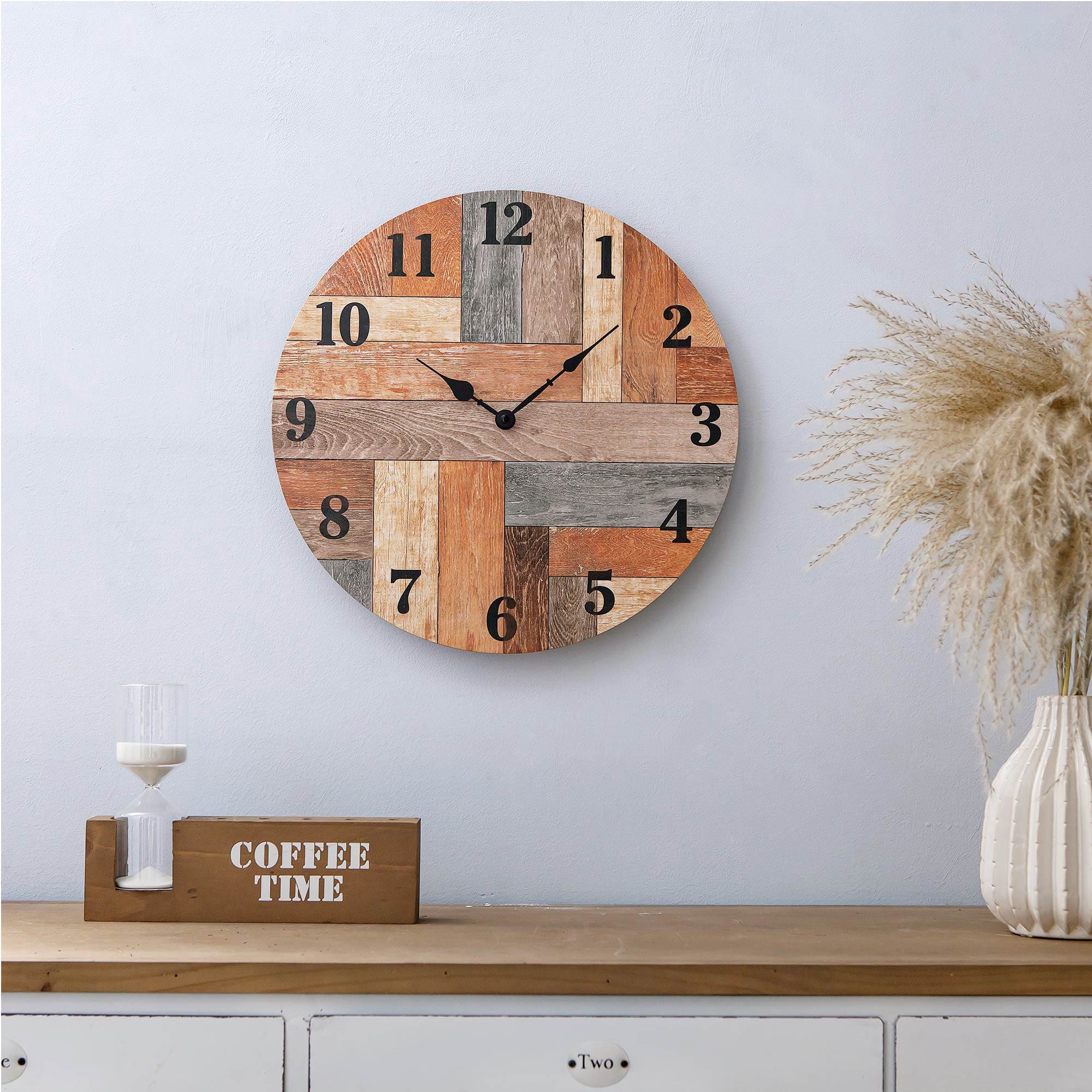 Nikky Home Wooden Wall Clock Non-Ticking Round 15.75 Inches Diameter