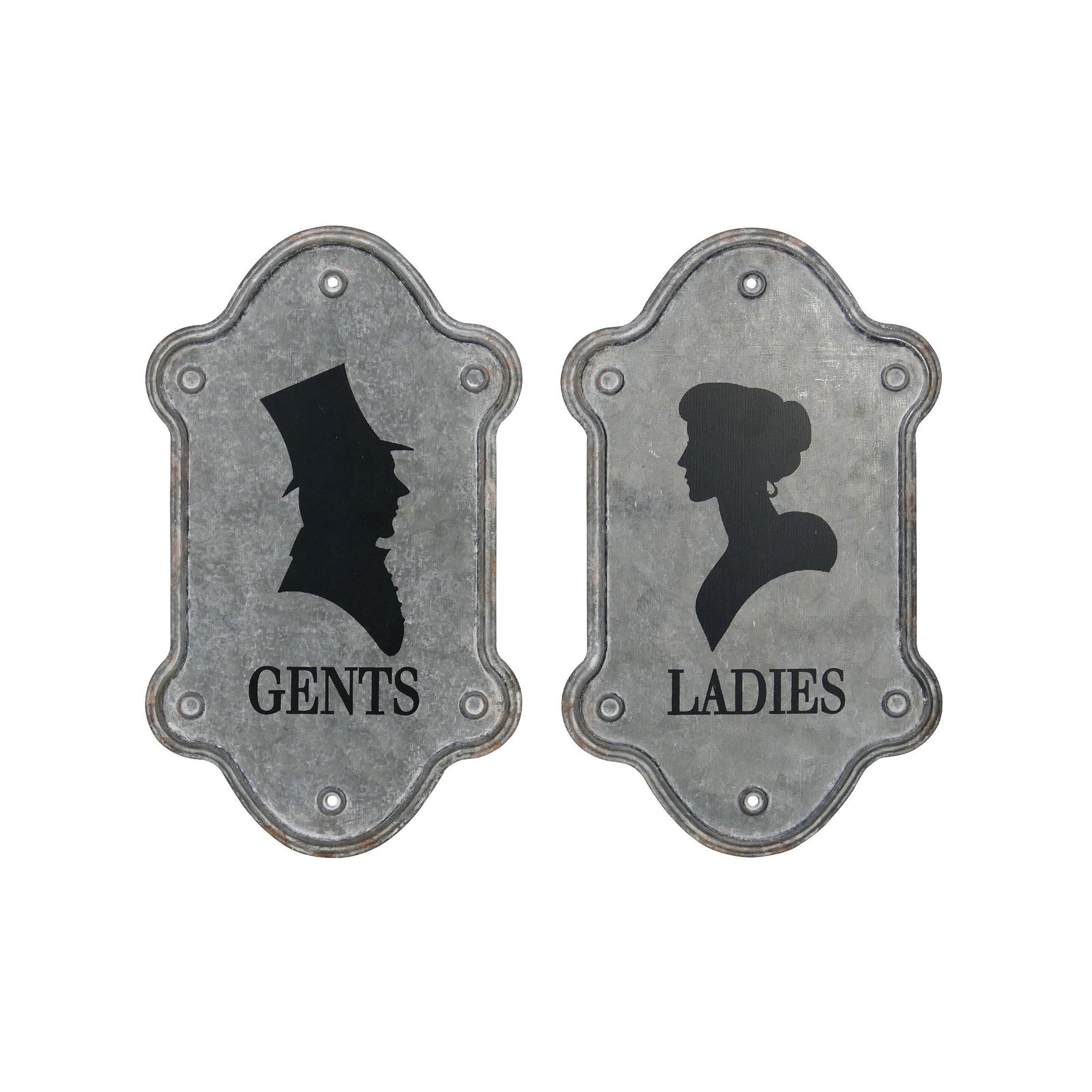 Nikky Home Wall Sign Gents And Ladies Small Toilet Symbol Galvanized Metal 12×14 Inch, Set of 2