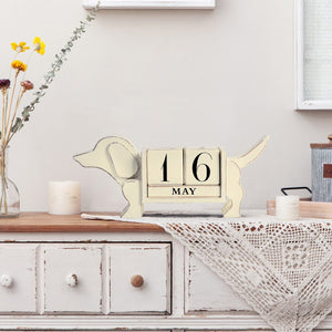 Nikky Home Wooden Little Dog Shape Block Calendar Ivory white