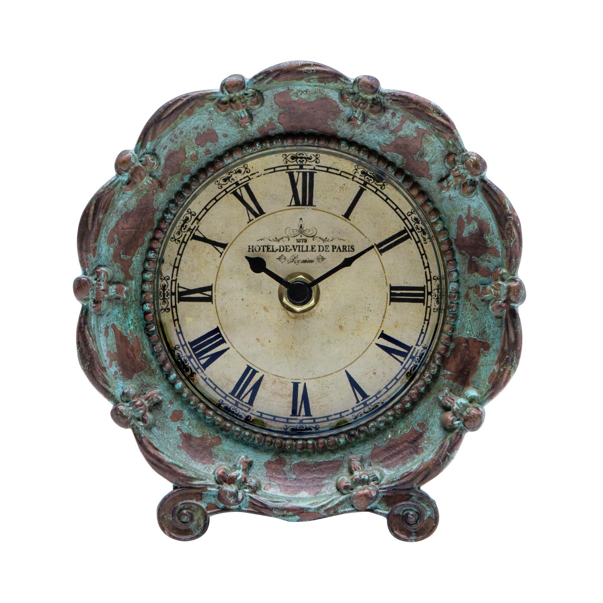 Distressed Pewter Round Table Clock - Nikky Home