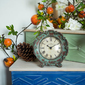 Distressed Pewter Round Table Clock - Nikky Home