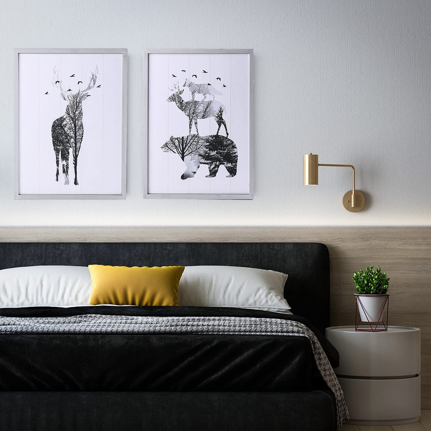 Wooden Frame Wall Art Bear Deer Wolf - Nikky Home