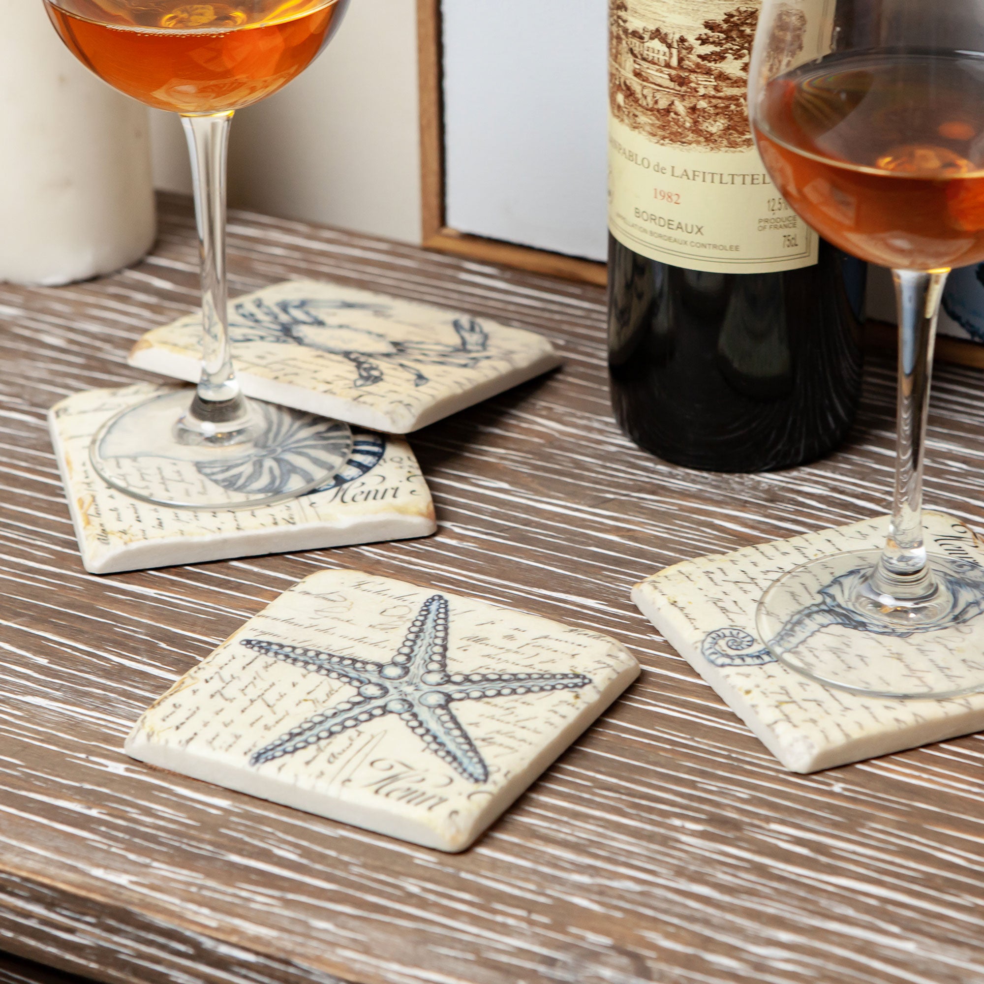 Nikky Home Coaster Set of 4, Beach Themed Resin Cup Mat Nautical Style  for Kitchen Dining Room