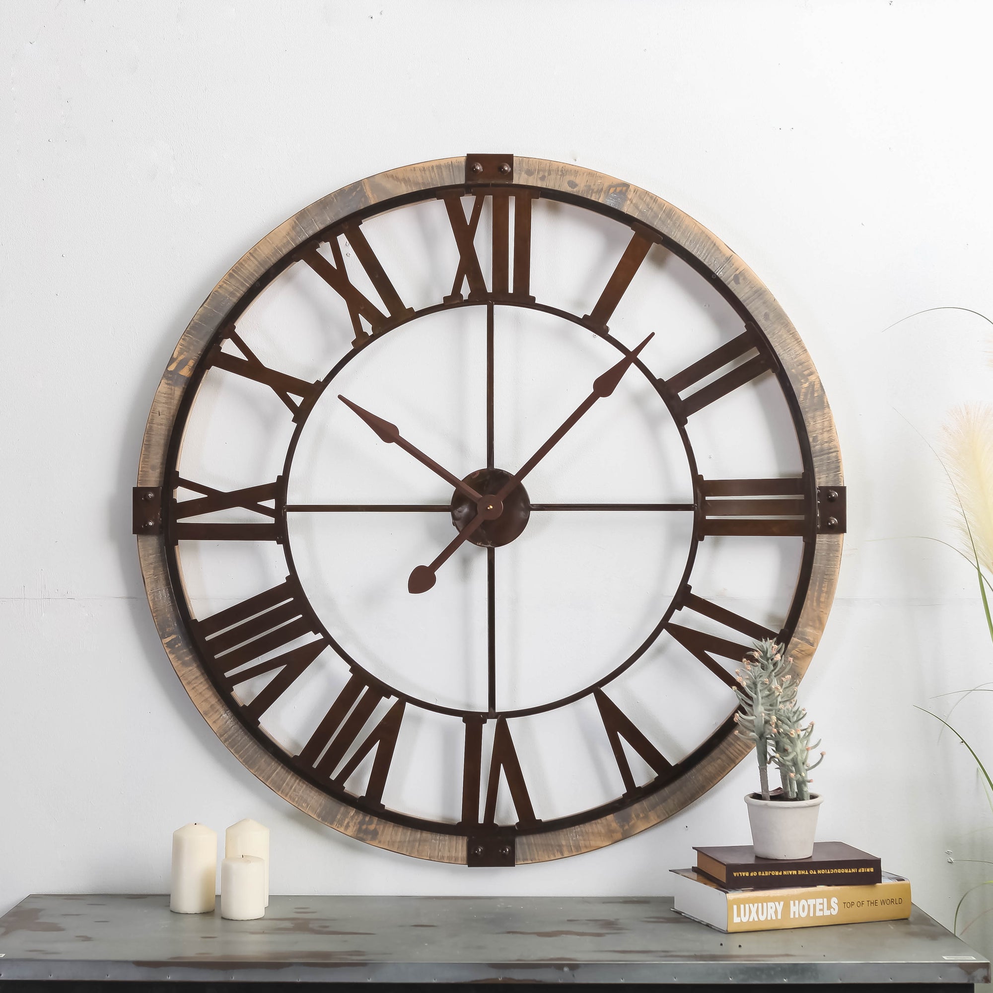 Nikky Home Large Wooden Hanging Clock Farmhouse Style 38.58 Inches Diameter