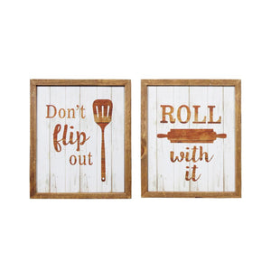 Nikky Home Wall Sign Brown Wooden Plaque Kitchen Tool Set of 2, 10 x 12 Inch